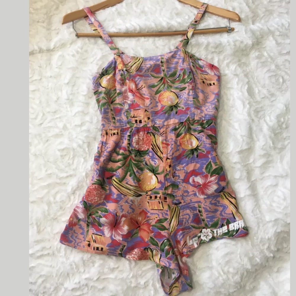 LF Tropical Vacation Romper Hibiscus Palm Trees